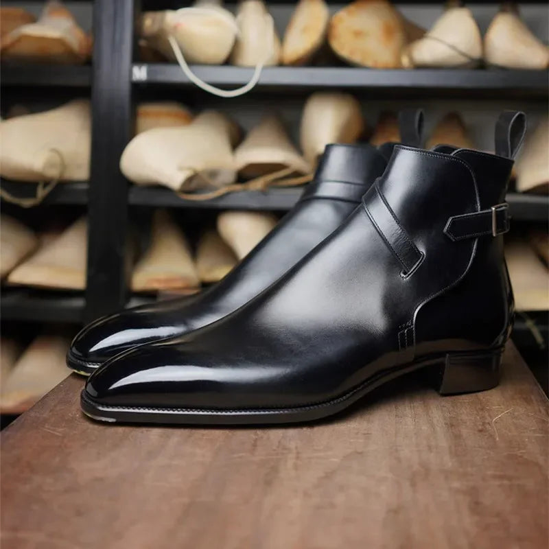 Brown Short Boots Square Toe Men Boots
